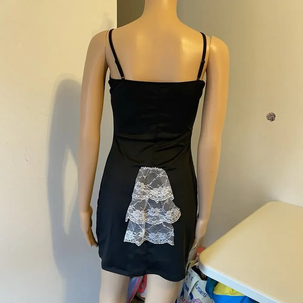 Spirit Halloween Women Junior Costume Black White Lace Mini Dress M Goth Witch - Picture 7 of 8